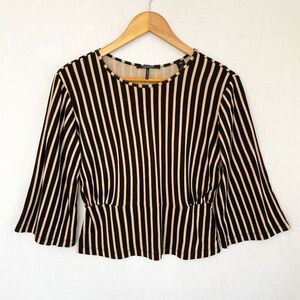 SCOTCH & SODA Women's Small Anthropologie Black & Ecru Stripped Peplum Top